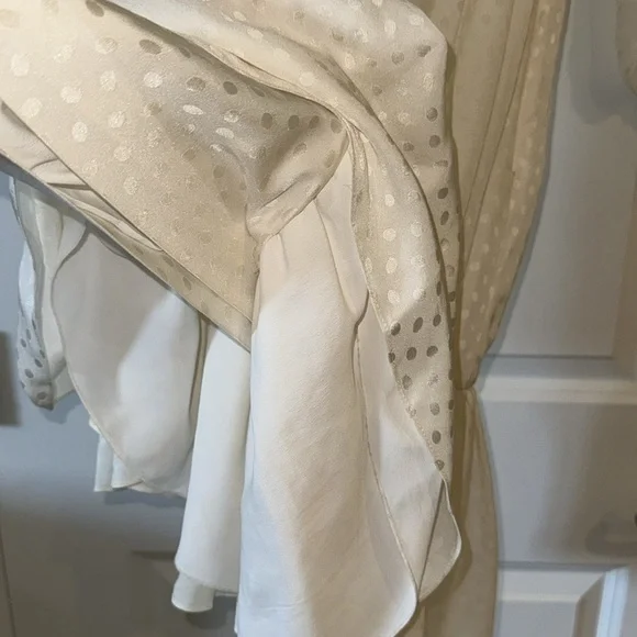 Balmain Rare Logo Plaque Belt Tonal Polka Dot Ruffle Hem Dress In White